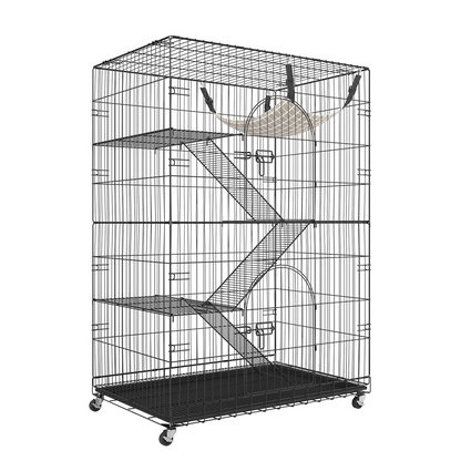 VEVOR Catio, 4-Tier Large Cat Cages Indoor, Detachable Metal Playpen Enclosure with 360° Rotating Casters, with 3 Ladders and a Hammock for 1-3 Cats, 35.4x23.6x51 inch