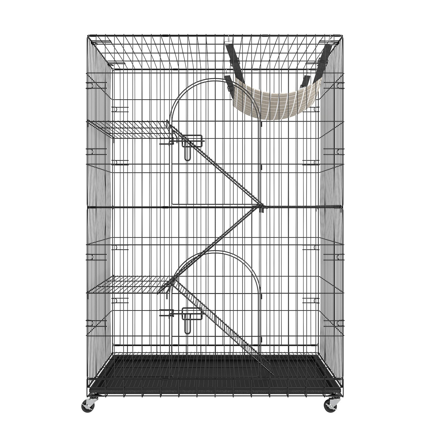 VEVOR Catio, 4-Tier Large Cat Cages Indoor, Detachable Metal Playpen Enclosure with 360° Rotating Casters, with 3 Ladders and a Hammock for 1-3 Cats, 35.4x23.6x51 inch