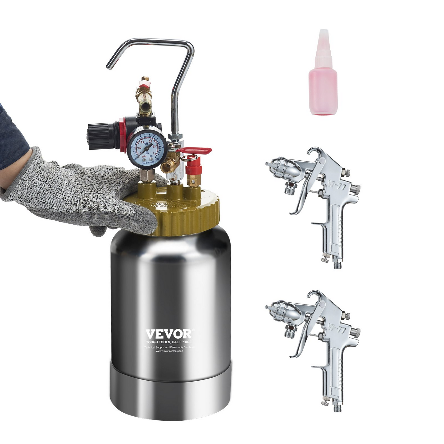 VEVOR 2L/0.5gal Spray Paint Pressure Pot Tank, Lightweight Air Paint Pressure Pot, 1.8mm Nozzle Spray Paint Gun 3m Hoses for Home Decoration Architecture Construction Automotive Painting, 45PSI Max