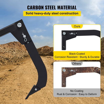VEVOR Hitch Mounted Ripper, 18" Shank Length Box Scraper Shank, 4 Hole Site Box Blade for Tractor, 2 Locating Pins Ripper Shank, 2 Plough Tips Box Blade Shank Teeth