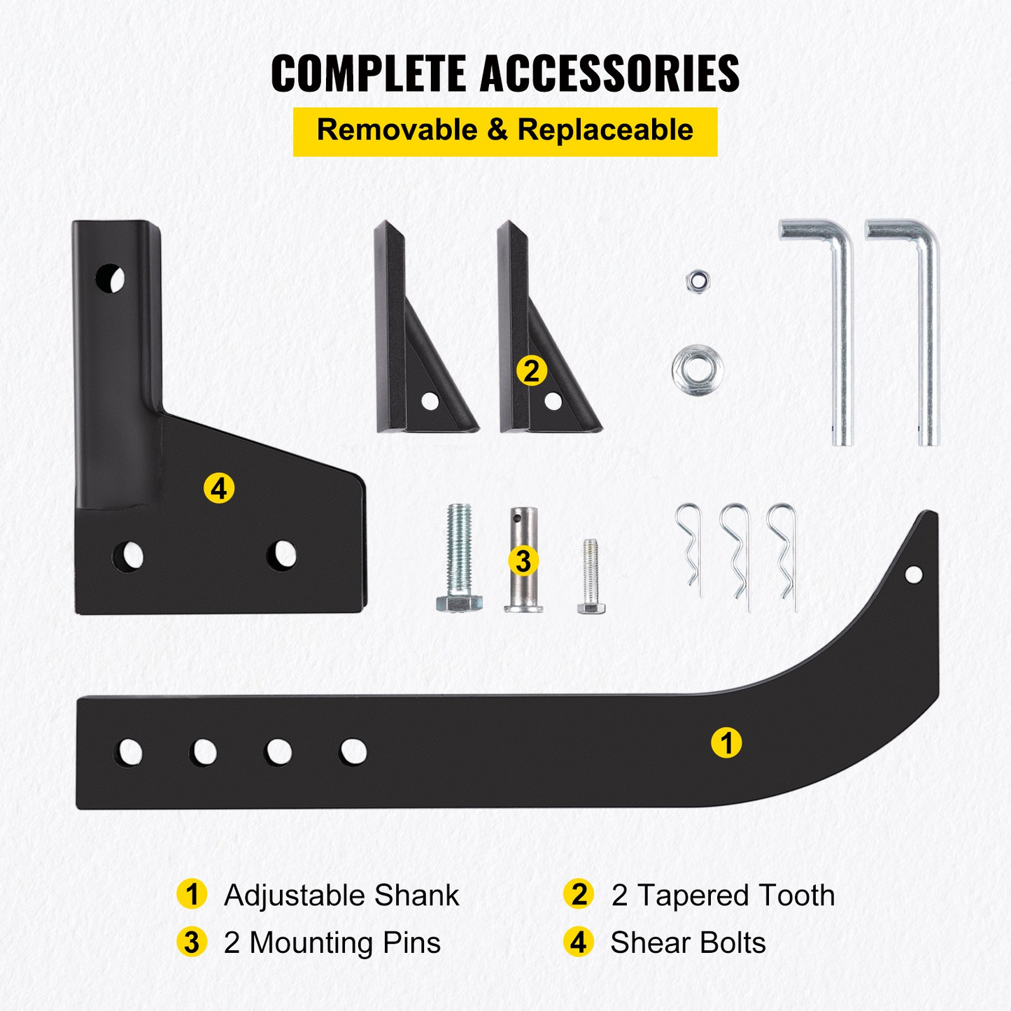 VEVOR Hitch Mounted Ripper, 18" Shank Length Box Scraper Shank, 4 Hole Site Box Blade for Tractor, 2 Locating Pins Ripper Shank, 2 Plough Tips Box Blade Shank Teeth