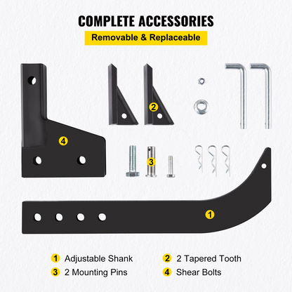 VEVOR Hitch Mounted Ripper, 18" Shank Length Box Scraper Shank, 4 Hole Site Box Blade for Tractor, 2 Locating Pins Ripper Shank, 2 Plough Tips Box Blade Shank Teeth