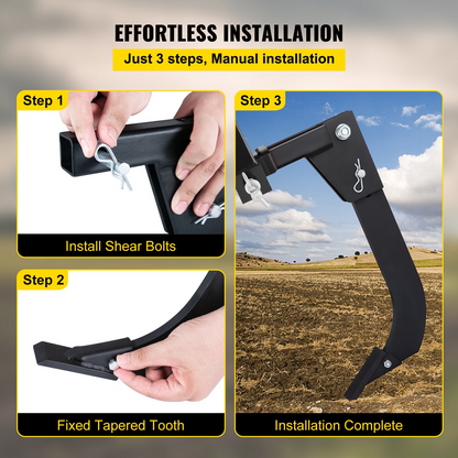 VEVOR Hitch Mounted Ripper, 18" Shank Length Box Scraper Shank, 4 Hole Site Box Blade for Tractor, 2 Locating Pins Ripper Shank, 2 Plough Tips Box Blade Shank Teeth