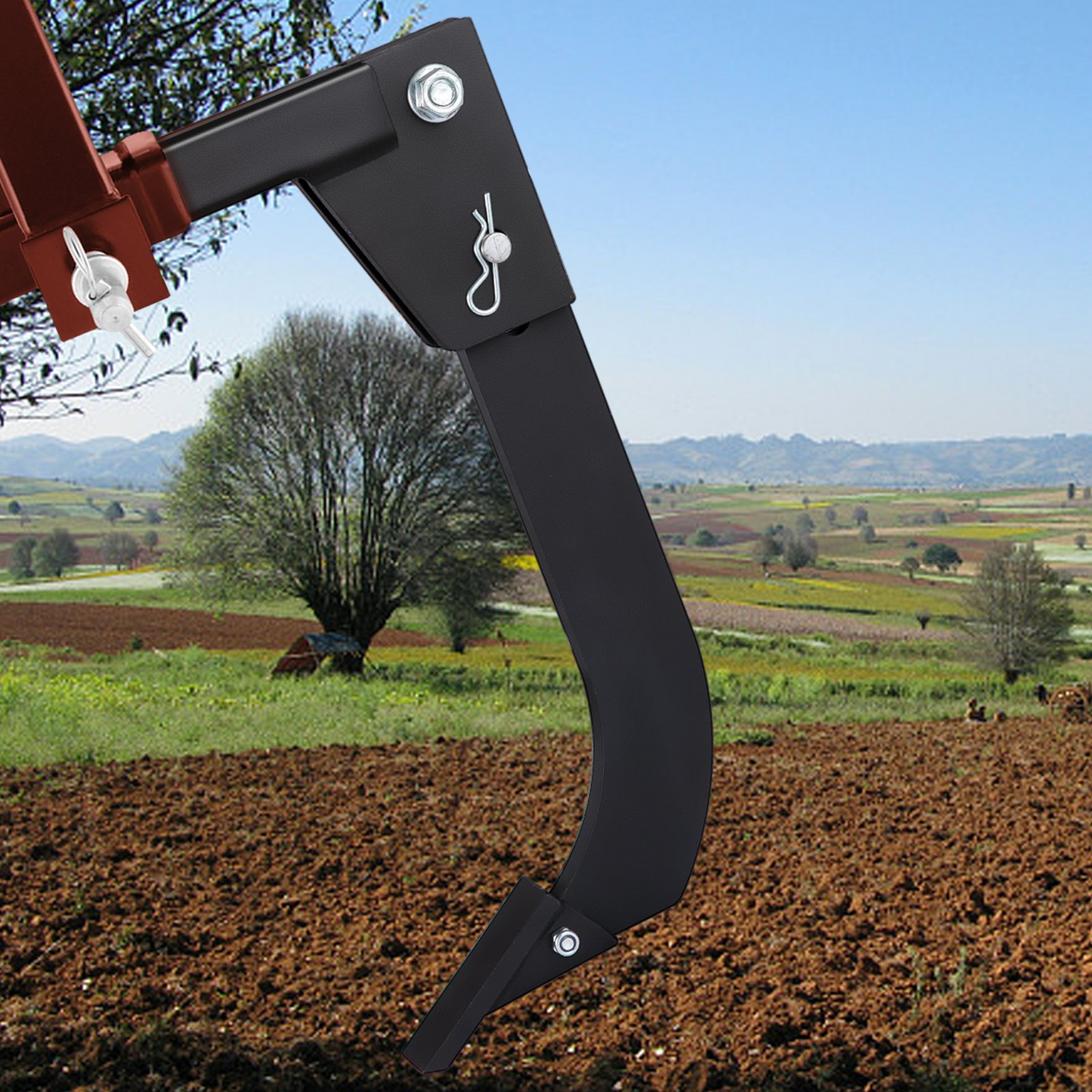 VEVOR Hitch Mounted Ripper, 18" Shank Length Box Scraper Shank, 4 Hole Site Box Blade for Tractor, 2 Locating Pins Ripper Shank, 2 Plough Tips Box Blade Shank Teeth