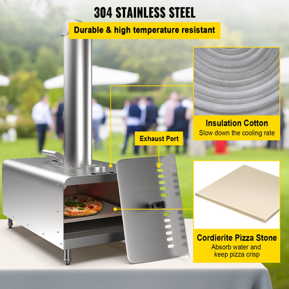VEVOR Outdoor Pizza Oven 12", Wood Fired Ovens, Stainless Steel Portable Pizza Oven, Wood Pellet Burning Pizza Maker Ovens with Accessories for Outdoor Cooking (Rectangle)