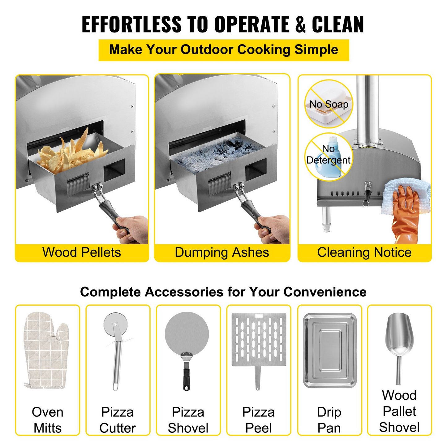 VEVOR Wood Fired Oven 12",Outdoor Pizza Oven with Foldable Legs,Stainless Steel Pizza Maker 932℉ Max Temperature,Wood Pellets Burning Pizza Oven with Accessories for Outside,Garden,Courtyard Cooking.