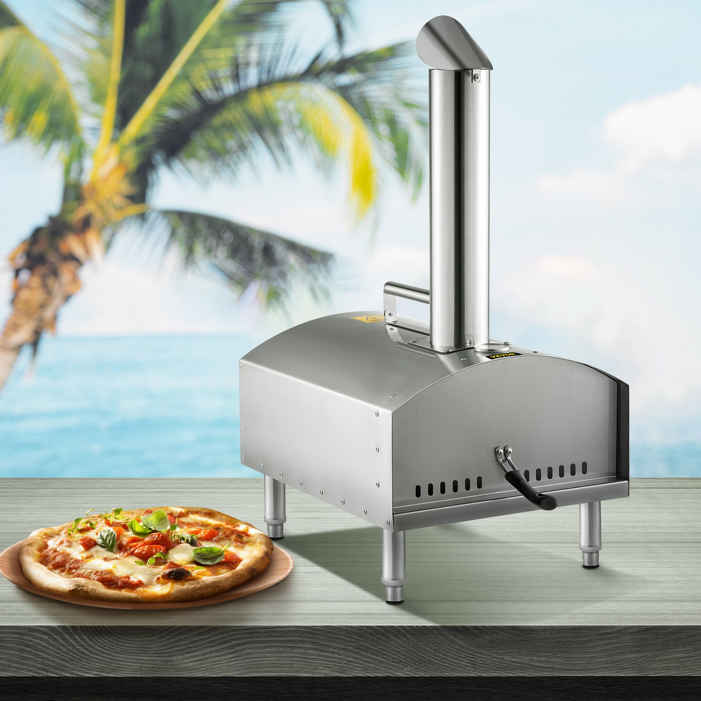 VEVOR Wood Fired Oven 12",Outdoor Pizza Oven with Foldable Legs,Stainless Steel Pizza Maker 932℉ Max Temperature,Wood Pellets Burning Pizza Oven with Accessories for Outside,Garden,Courtyard Cooking.