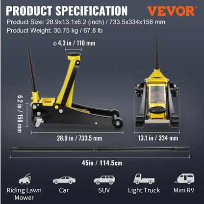 VEVOR Low Profile Floor Jack 2.5 Ton Heavy Duty Steel Dual Piston
