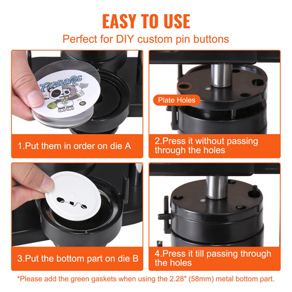 VEVOR Button Maker, 1/1.25/2.28 inch(25/32/58mm) 3-IN-1 Pin Maker, with 300pcs Button Parts, Button Maker Machine with Panda Magic Book, Ergonomic Arc Handle Punch Press Kit, For Children DIY Gifts