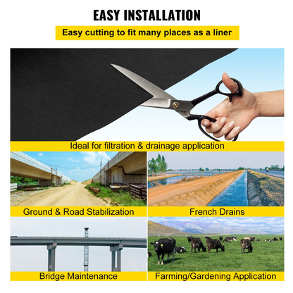 VEVOR Garden Weed Barrier Fabric, 4OZ Heavy Duty Geotextile Landscape Fabric, 15ft x 20ft Non-Woven Weed Block Gardening Mat for Ground Cover, Weed Control Cloth, Landscaping, Underlayment, Black