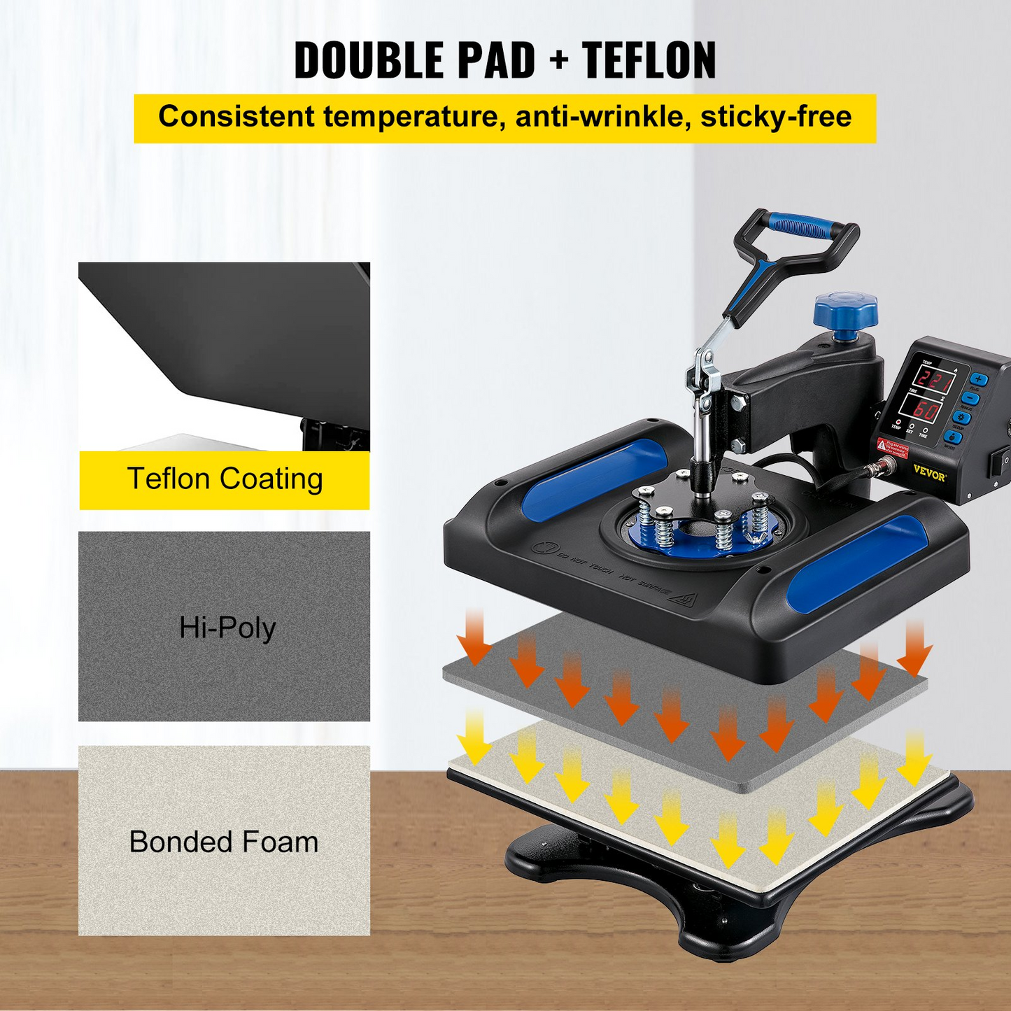 VEVOR Heat Press Machine 12x15, 800W Heat Press for Sublimation 5 in 1 Combo, Dual Digital Heat Press Transfer, Uniform Heat, Anti-Scald Cover, Vinyl Transfer Printer for T Shirts Mug Cap Plate, Blue