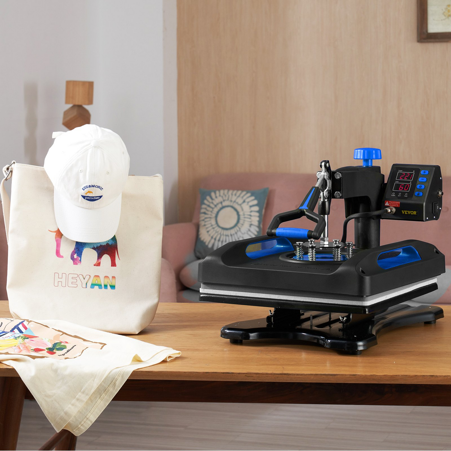 VEVOR Heat Press Machine 12x15, 800W Heat Press for Sublimation 5 in 1 Combo, Dual Digital Heat Press Transfer, Uniform Heat, Anti-Scald Cover, Vinyl Transfer Printer for T Shirts Mug Cap Plate, Blue