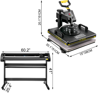 8 In 1 Heat Press 15"x15" Sublimation Machine + 53" Vinyl Cutter/plotter Cutting
