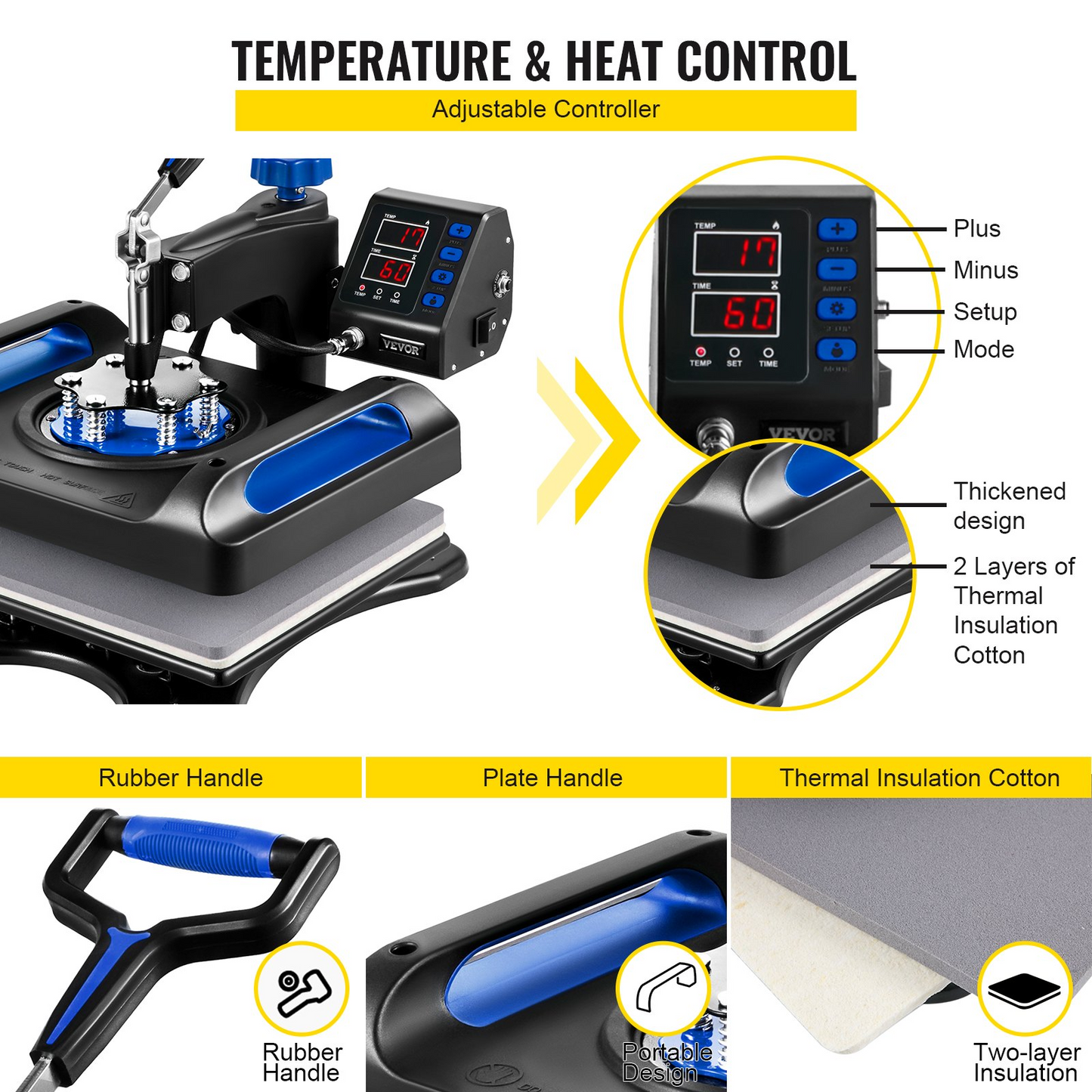 VEVOR Heat Press Machine 12 x 15 Inch 8 in 1 Heat Press Sublimation Machine 360° Rotation Swing Away 8 in 1 Shirt Printing Machine Dual-Tube Heating for DIY T-Shirts Cap & Mugs Blue