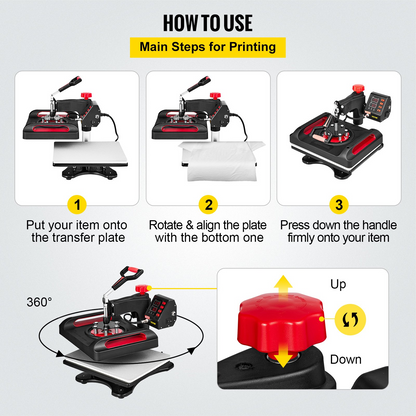 VEVOR 11 in 1 Heat Press, 12 x 15 Inch, Multifunctional Clamshell Printer, Digital Dual-Tube Heat Press Transfer Machine, Swing Away Sublimation Machine for T-Shirt Hat Cap Mug Plate Pen Shoes Black，360° Swing Away Design
