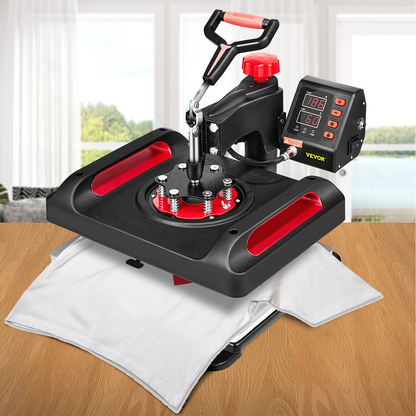 VEVOR 11 in 1 Heat Press, 12 x 15 Inch, Multifunctional Clamshell Printer, Digital Dual-Tube Heat Press Transfer Machine, Swing Away Sublimation Machine for T-Shirt Hat Cap Mug Plate Pen Shoes Black，360° Swing Away Design