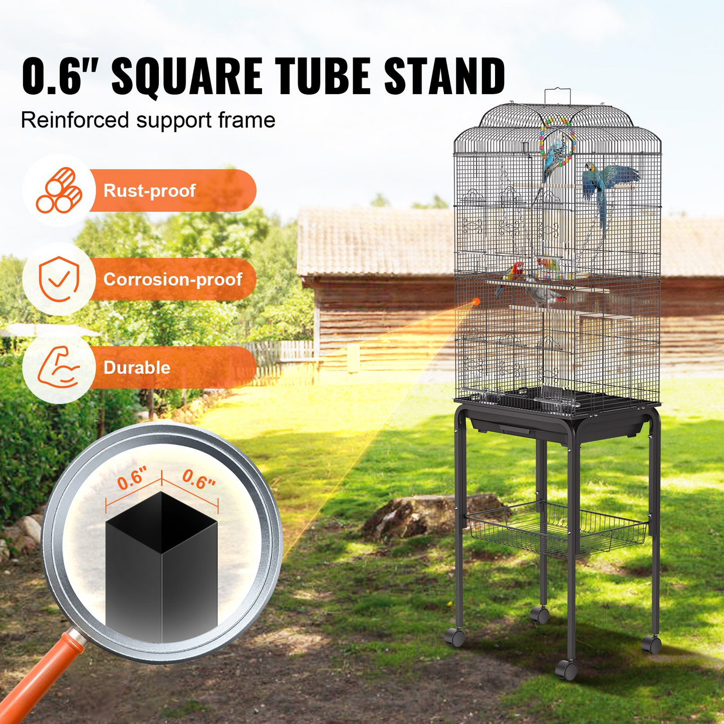 VEVOR 60 inch Flight Bird Cage, Metal Large Parakeet Cages for Cockatiels Parrot Budgies Lovebirds Canaries, Pet Big Bird Cage with Rolling Stand and Hanging Toys