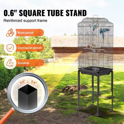 VEVOR 60 inch Flight Bird Cage, Metal Large Parakeet Cages for Cockatiels Parrot Budgies Lovebirds Canaries, Pet Big Bird Cage with Rolling Stand and Hanging Toys
