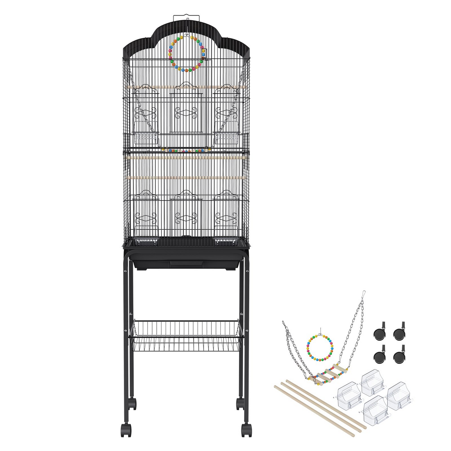 VEVOR 60 inch Flight Bird Cage, Metal Large Parakeet Cages for Cockatiels Parrot Budgies Lovebirds Canaries, Pet Big Bird Cage with Rolling Stand and Hanging Toys