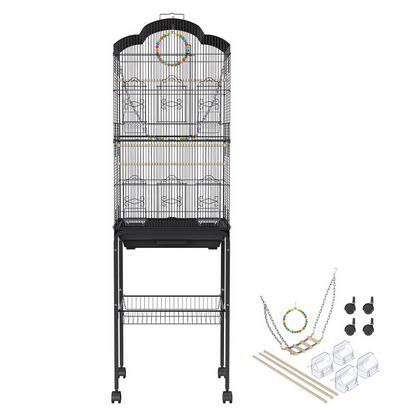 VEVOR 60 inch Flight Bird Cage, Metal Large Parakeet Cages for Cockatiels Parrot Budgies Lovebirds Canaries, Pet Big Bird Cage with Rolling Stand and Hanging Toys