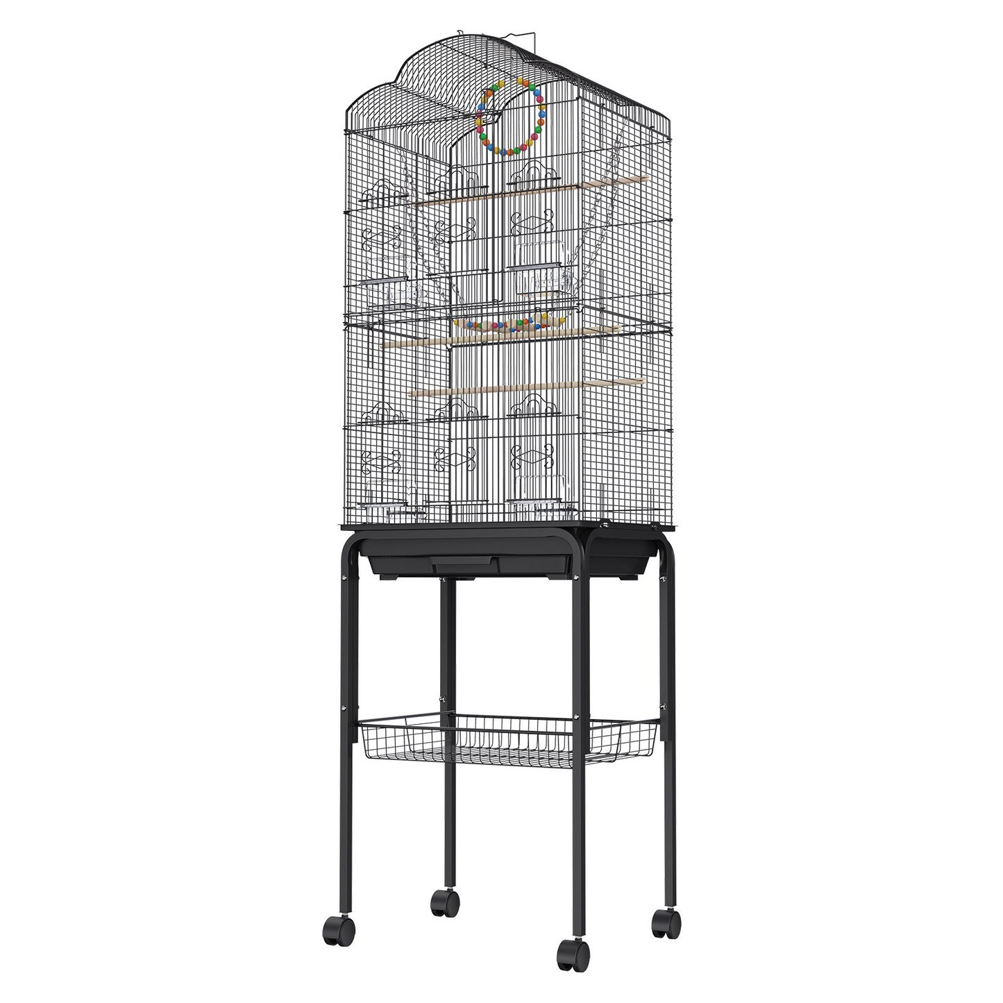 VEVOR 60 inch Flight Bird Cage, Metal Large Parakeet Cages for Cockatiels Parrot Budgies Lovebirds Canaries, Pet Big Bird Cage with Rolling Stand and Hanging Toys