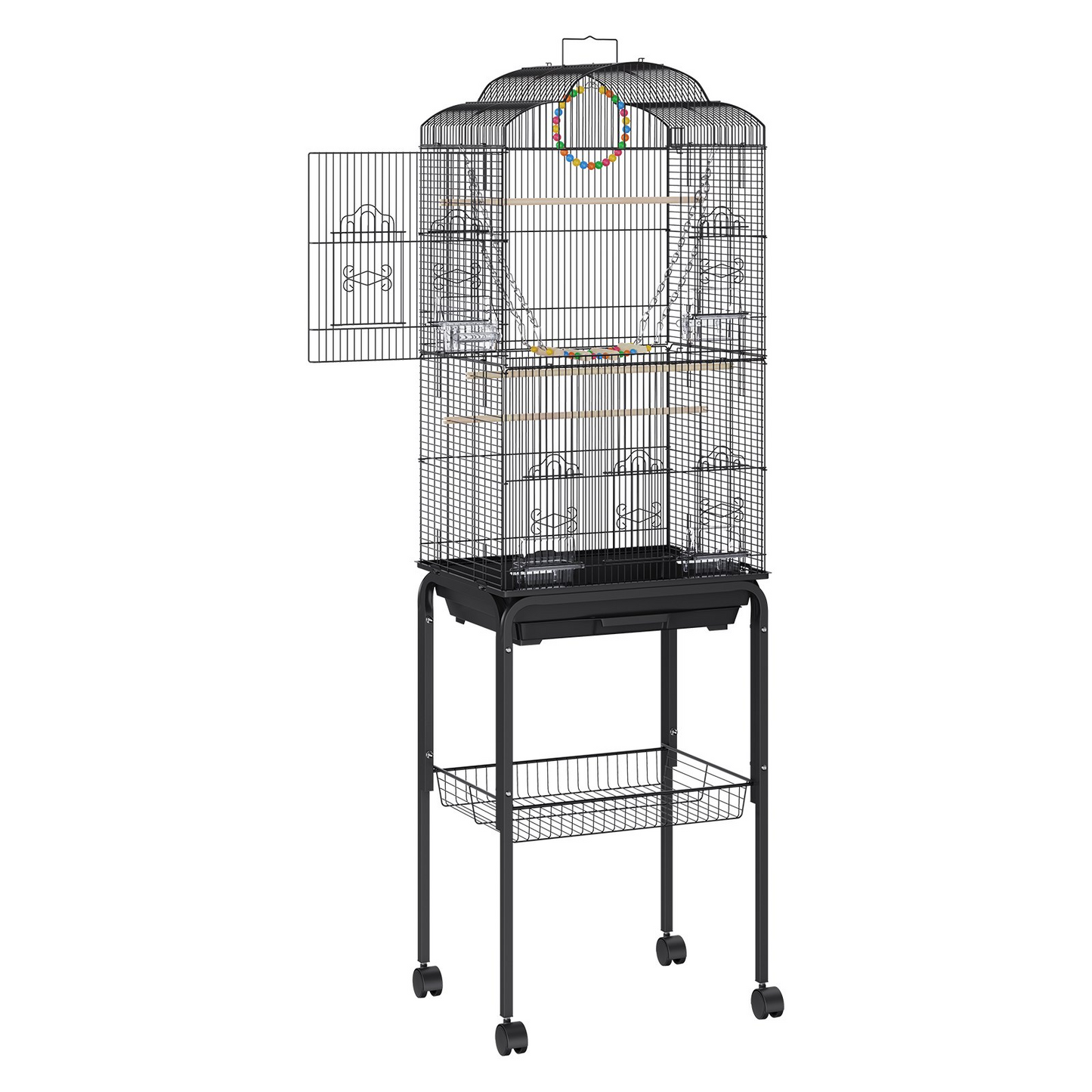 VEVOR 60 inch Flight Bird Cage, Metal Large Parakeet Cages for Cockatiels Parrot Budgies Lovebirds Canaries, Pet Big Bird Cage with Rolling Stand and Hanging Toys