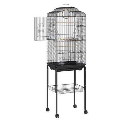 VEVOR 60 inch Flight Bird Cage, Metal Large Parakeet Cages for Cockatiels Parrot Budgies Lovebirds Canaries, Pet Big Bird Cage with Rolling Stand and Hanging Toys