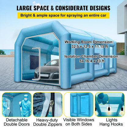 VEVOR 39.3x16.4x13.1Ft Inflatable Spray Booth Custom Tent Paint Booth Inflatable