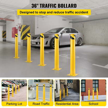 VEVOR Safety Bollard 36-5.5 Safety Barrier Bollard 5-1/2" OD 36" Height Yellow Powder Coat Pipe Steel Safety Barrier with 4 Free Anchor Bolts for Traffic-Sensitive Area