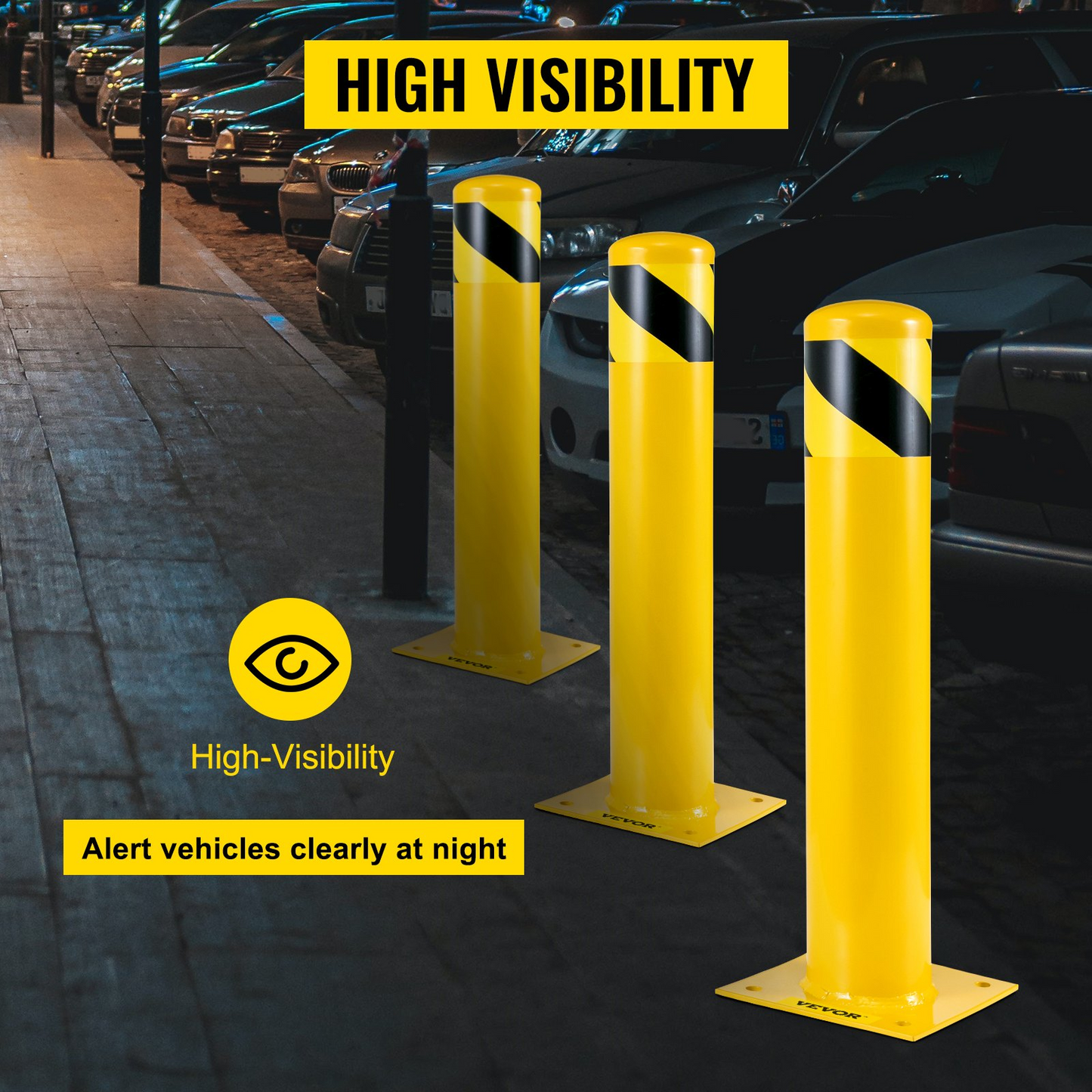VEVOR Safety Bollard 24-4.5 Safety Barrier Bollard 4-1/2" OD 24" Height Yellow Powder Coat Pipe Steel Safety Barrier with 4 Free Anchor Bolts for Traffic-Sensitive Area