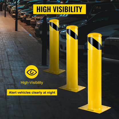 VEVOR Safety Bollard 24-4.5 Safety Barrier Bollard 4-1/2" OD 24" Height Yellow Powder Coat Pipe Steel Safety Barrier with 4 Free Anchor Bolts for Traffic-Sensitive Area