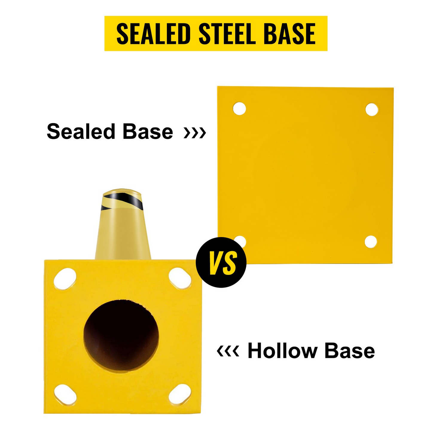 VEVOR Safety Bollard 24-4.5 Safety Barrier Bollard 4-1/2" OD 24" Height Yellow Powder Coat Pipe Steel Safety Barrier with 4 Free Anchor Bolts for Traffic-Sensitive Area