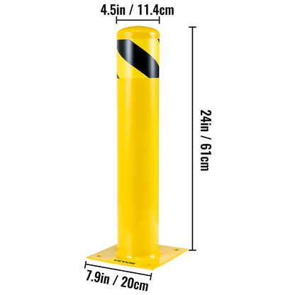 VEVOR Safety Bollard 24-4.5 Safety Barrier Bollard 4-1/2" OD 24" Height Yellow Powder Coat Pipe Steel Safety Barrier with 4 Free Anchor Bolts for Traffic-Sensitive Area