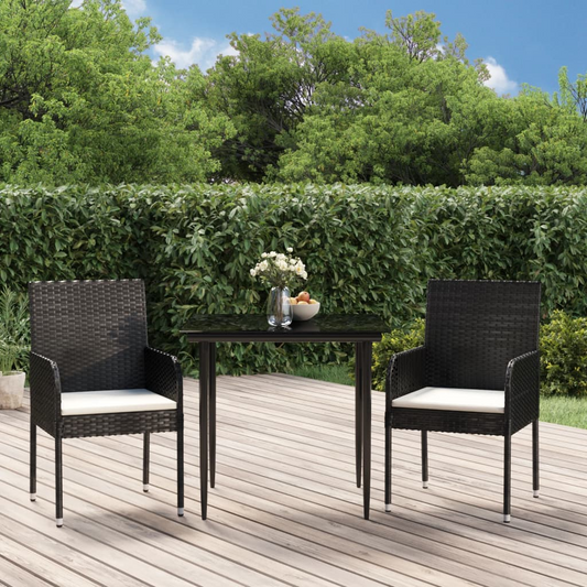 vidaXL 3 Piece Patio Dining Set with Cushions Black Poly Rattan
