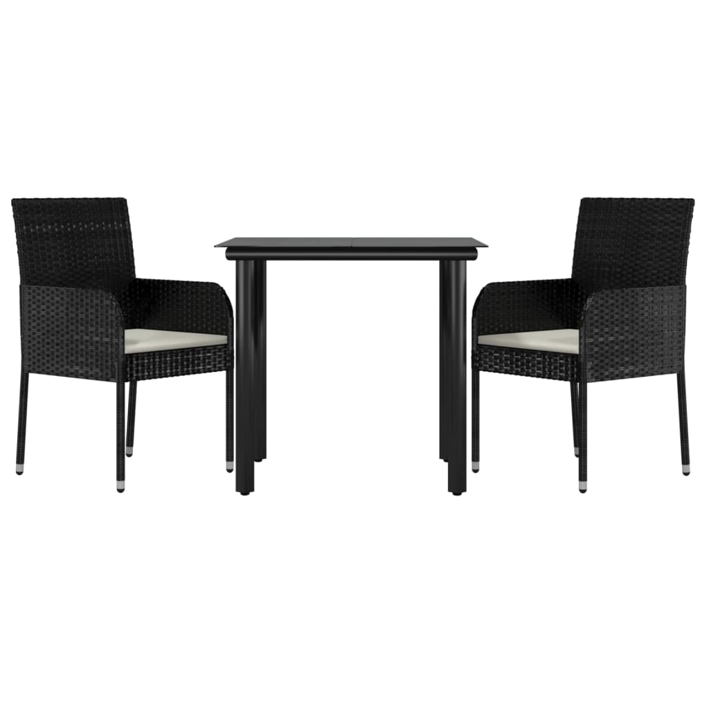 vidaXL 3 Piece Patio Dining Set with Cushions Black Poly Rattan