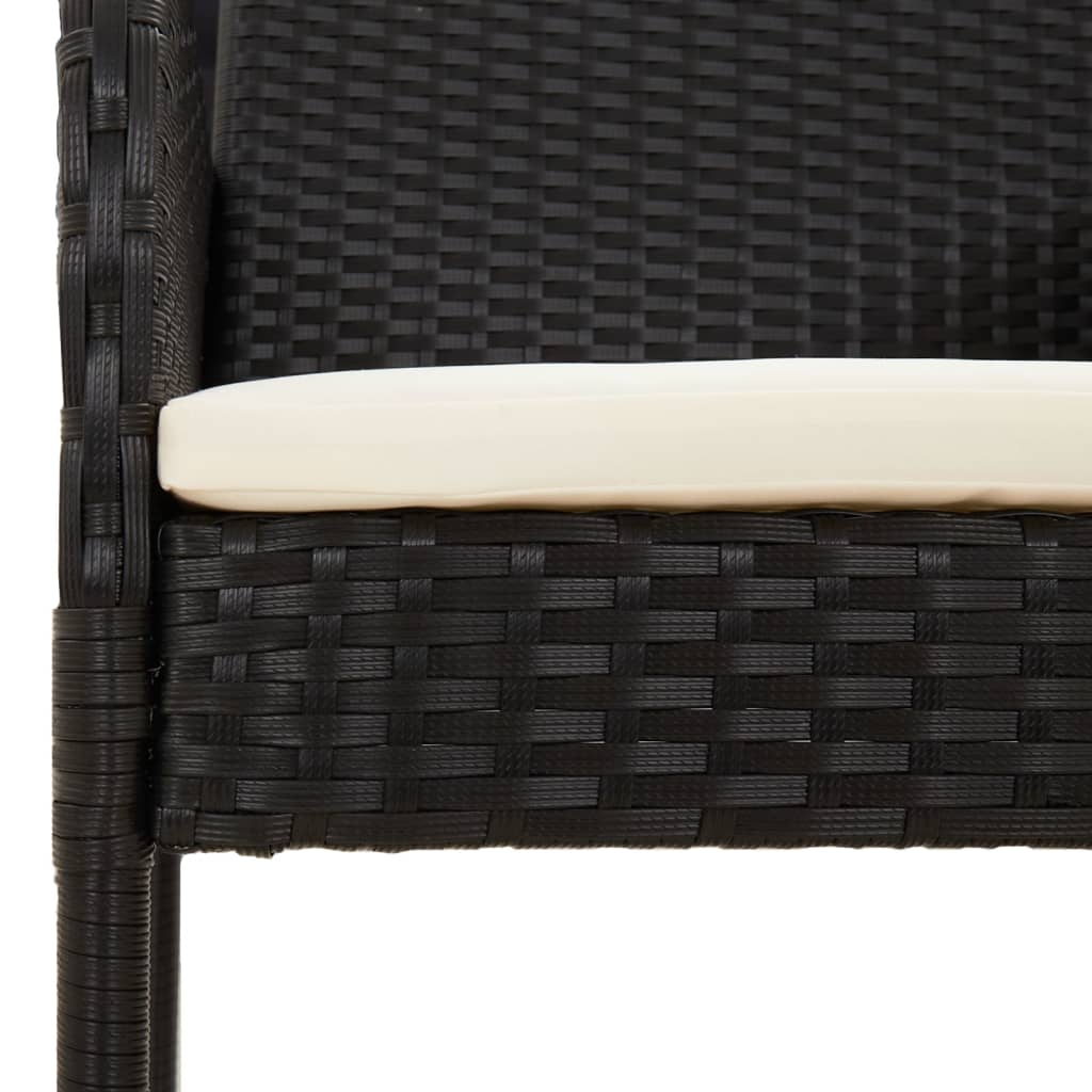 vidaXL 3 Piece Patio Dining Set with Cushions Black Poly Rattan