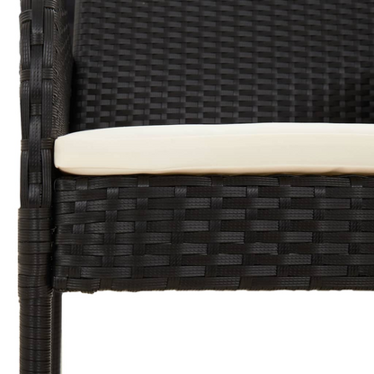 vidaXL 3 Piece Patio Dining Set with Cushions Black Poly Rattan