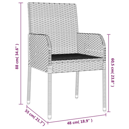 vidaXL 3 Piece Patio Dining Set with Cushions Black Poly Rattan