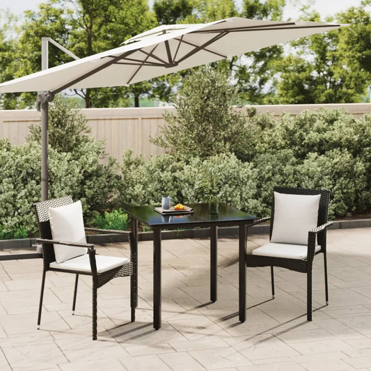 vidaXL 3 Piece Patio Dining Set with Cushions Black Poly Rattan