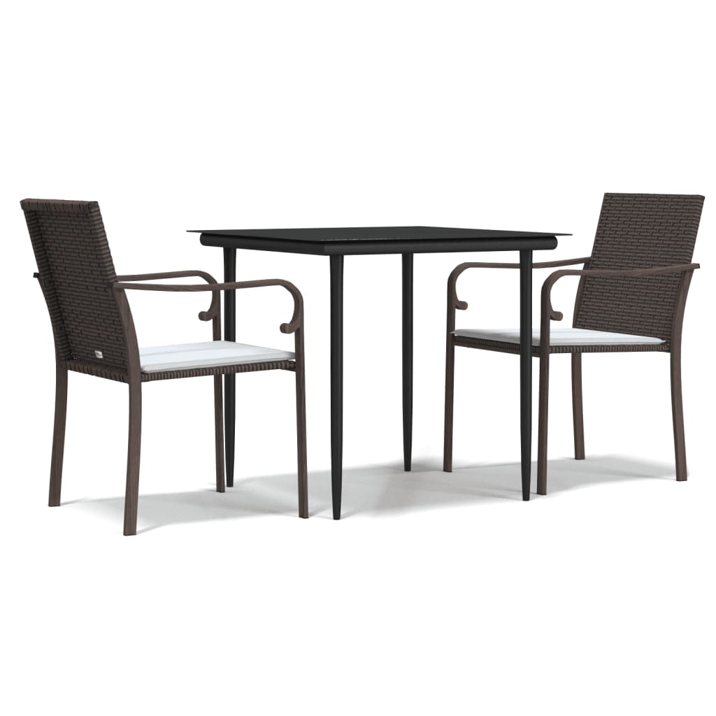 vidaXL 3 Piece Patio Dining Set with Cushions Poly Rattan and Steel