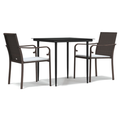vidaXL 3 Piece Patio Dining Set with Cushions Poly Rattan and Steel