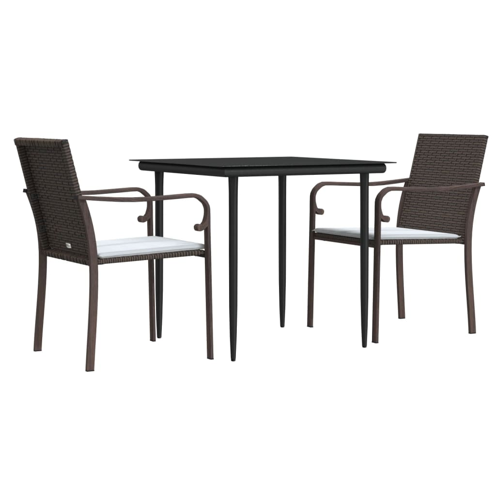 vidaXL 3 Piece Patio Dining Set with Cushions Poly Rattan and Steel