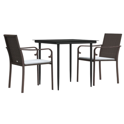vidaXL 3 Piece Patio Dining Set with Cushions Poly Rattan and Steel