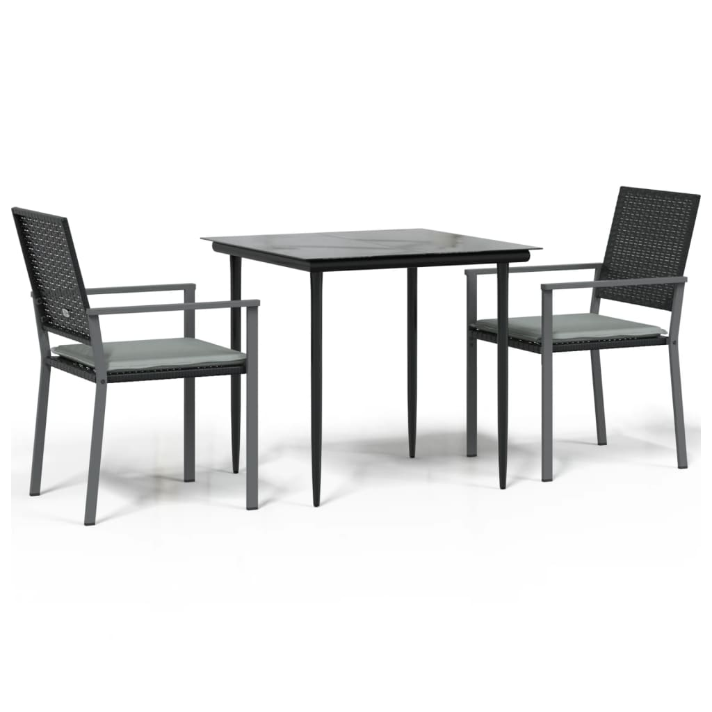vidaXL 3 Piece Patio Dining Set with Cushions Poly Rattan and Steel