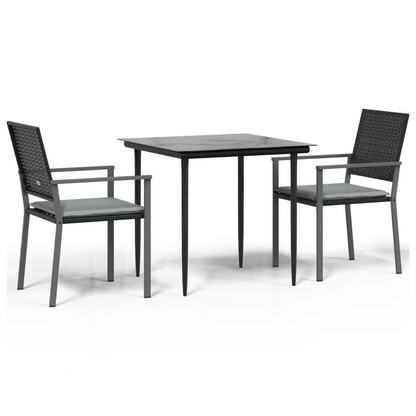 vidaXL 3 Piece Patio Dining Set with Cushions Poly Rattan and Steel