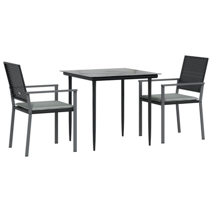 vidaXL 3 Piece Patio Dining Set with Cushions Poly Rattan and Steel