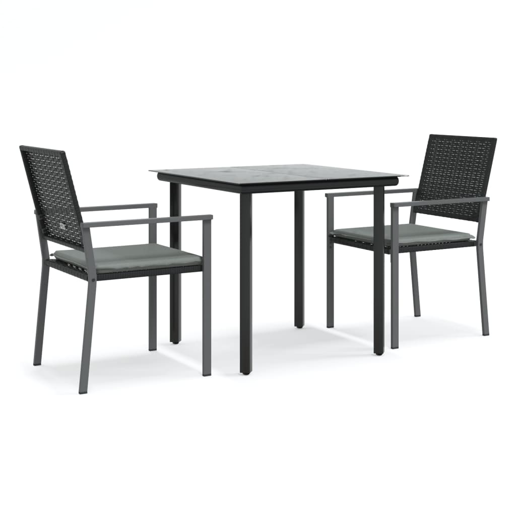 vidaXL 3 Piece Patio Dining Set with Cushions Poly Rattan and Steel