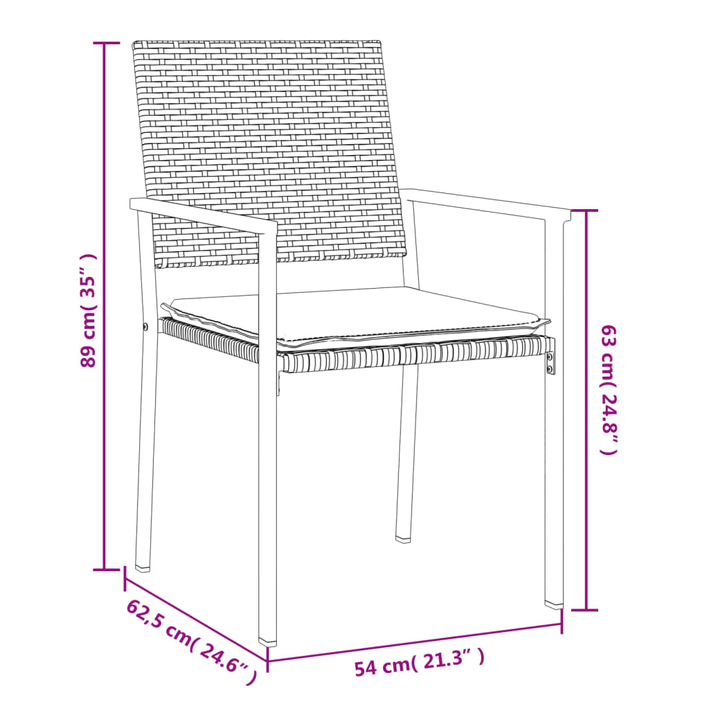 vidaXL 3 Piece Patio Dining Set with Cushions Poly Rattan and Steel