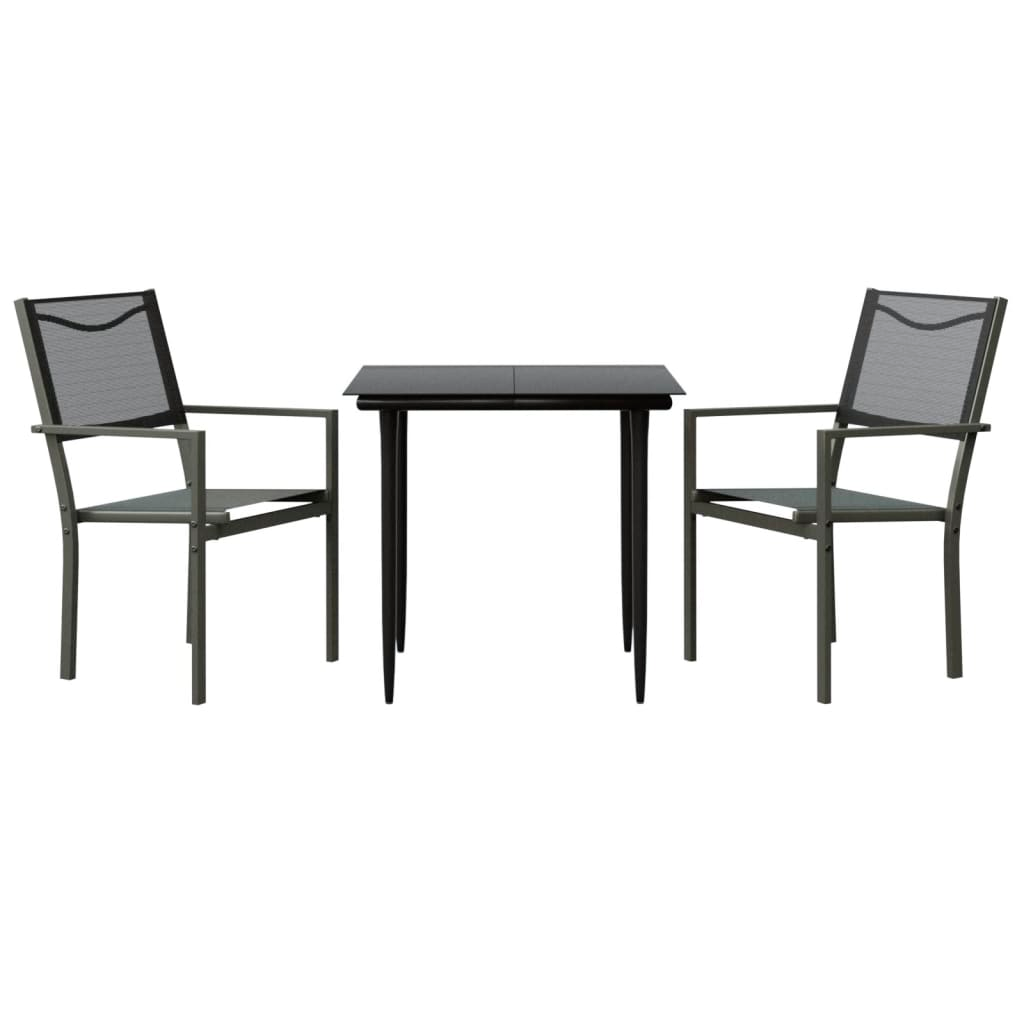 vidaXL 3 Piece Patio Dining Set Black Steel and Textilene
