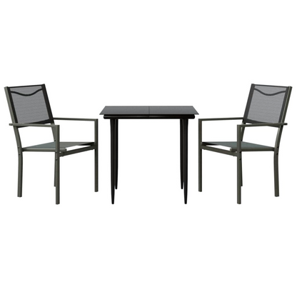 vidaXL 3 Piece Patio Dining Set Black Steel and Textilene